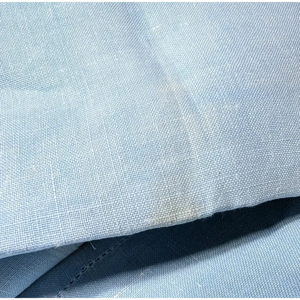 Vtg MCM Small Light Blue White Accent Tablecloth Linen Square 35x35